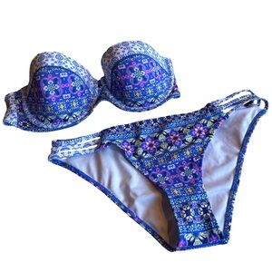 Shade & Shore Blue and White Bikini Top and Bottom 36C/Medium